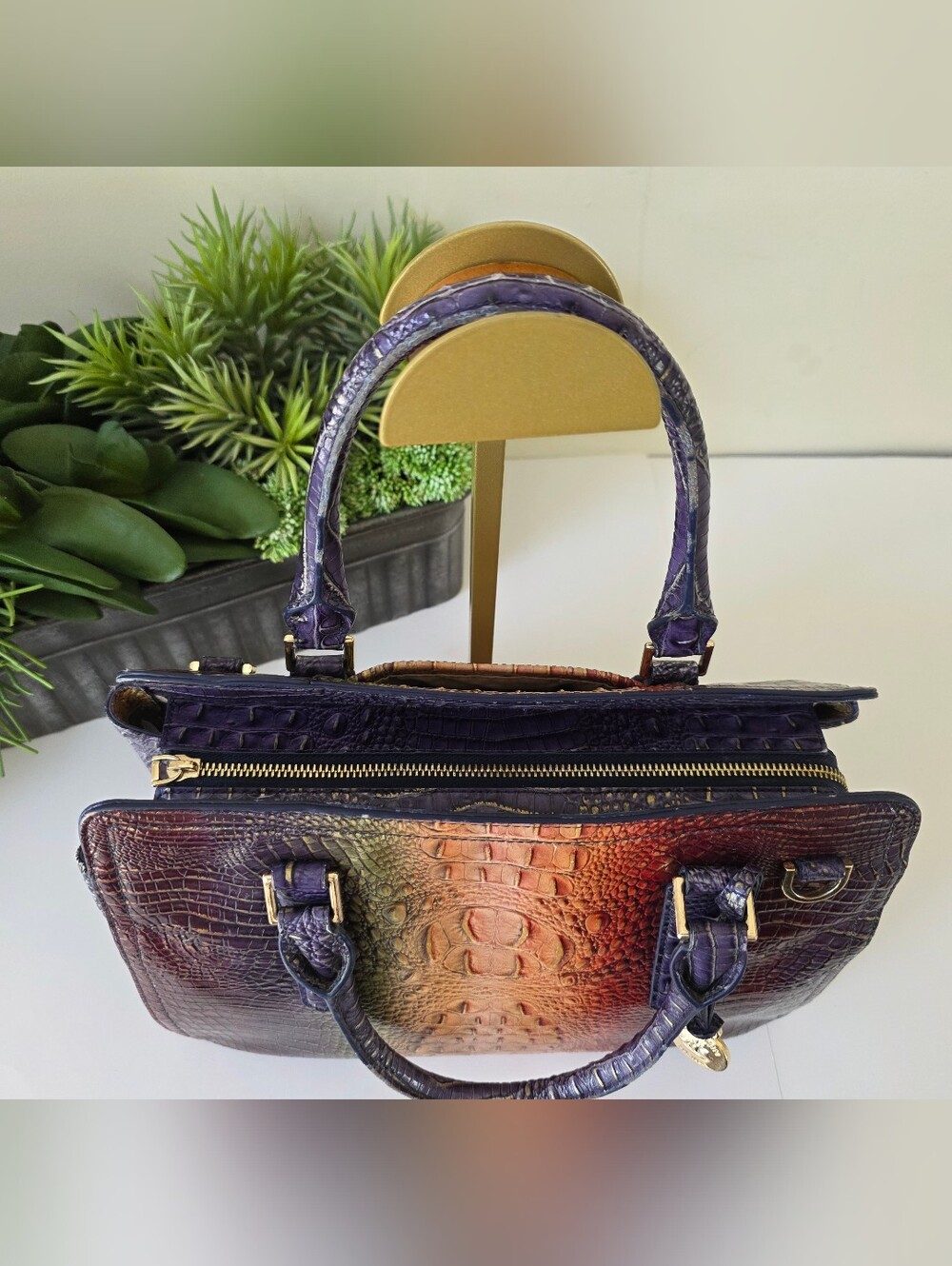 Brahmin Mini Asher Mojave Vineyard Embossed Leather Tote Crossbody - Picture 8 of 16